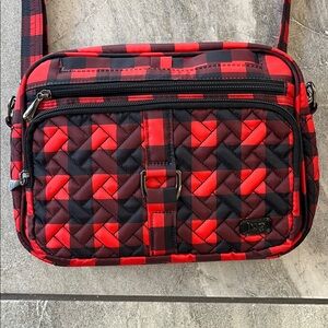 ❤️ Lug Carousel XL Bag Red / Black Plaid Buffalo Check Convertible Nylon